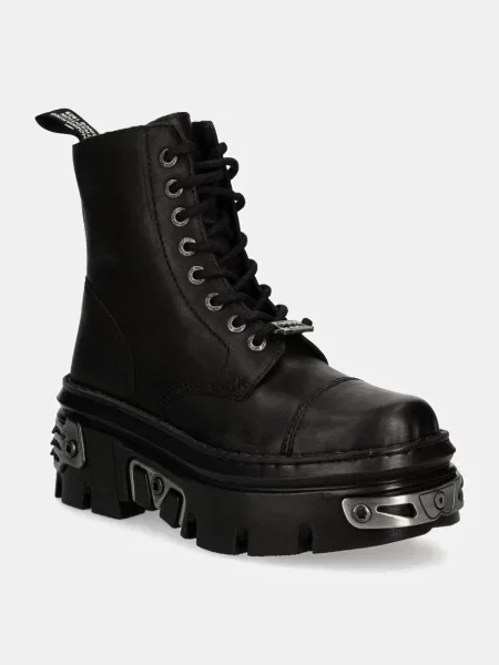 New Rock bocanci de piele CRUST NEGRO + REACTOR NEGRO femei cu platforma negru