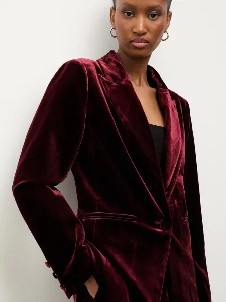 Answear.LAB marynarka welurowa jednorzędowa gładka bordowy