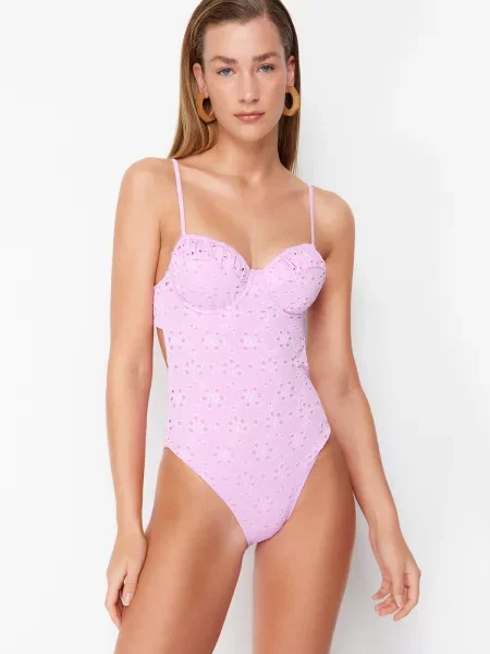 Costum de baie Trendyol cu decolteu în V cu legături roz