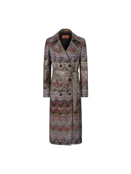 Długi wielobarwność trencz Missoni dwurzędowy