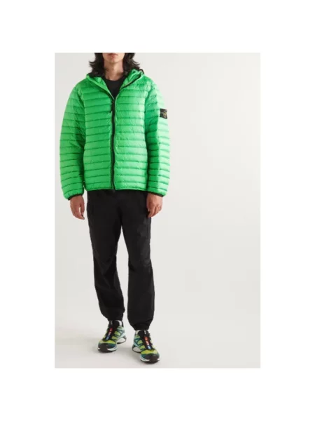 Kurtka puchowa Stone Island z kapturem z kamieniami zielona