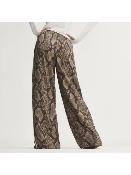 Spodnie dresowe Satin Snake Print Wide Leg brązowe