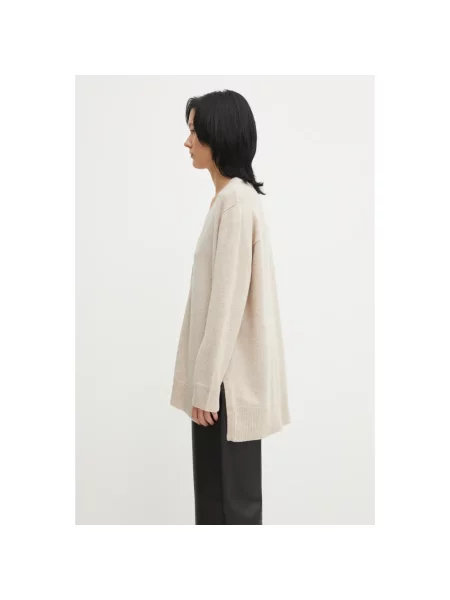 Maison Kitsuné kardigan wełniany Merino Wool Long beżowy