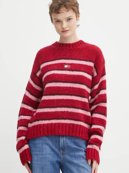 Tommy Jeans pulover din amestec de lână de alpaca femei negru roșu