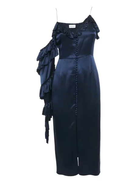 Jedwabna sukienka Magda Butrym asymetryczna niebieska