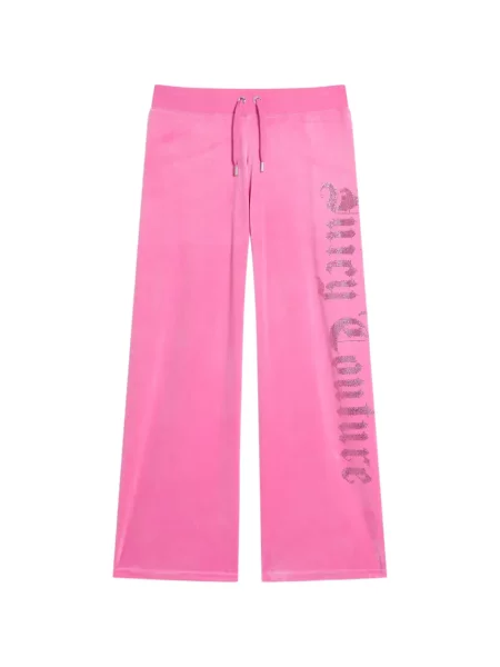 Pantaloni Juicy Couture din velur cu autograf roz