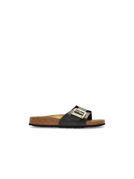 Klapki Birkenstock skórzane na sprzączkę czarne