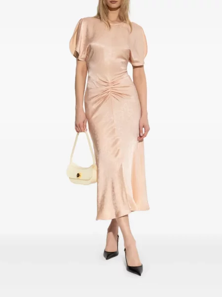 Rochie midi Victoria Beckham drapată până la genunchi de costum roz