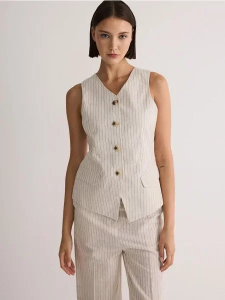 Reserved Жилет з вишивкою з льоном бежевий