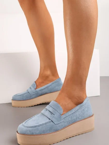 Pantofi Bleumarin Stil Mocasini Imitatie Piele Întoarsă Platformă Vhisper albastru