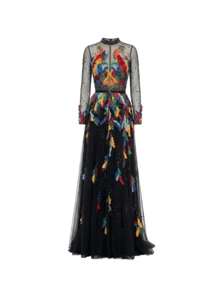 Rochie maxi Saiid Kobeisy cu broderie de costum negru
