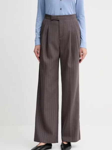 ISABELLE BLANCHE pantaloni din lână lat high waist maro