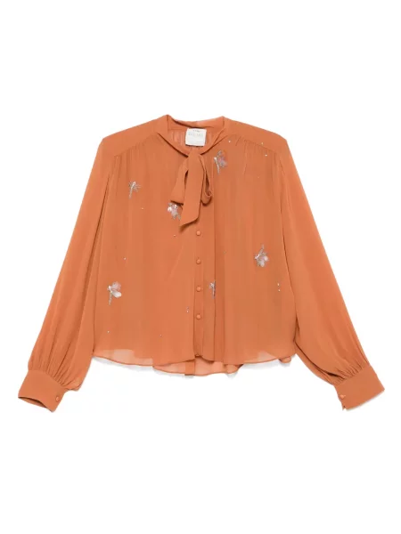 Koszula Forte Forte z kryształkami brązowa