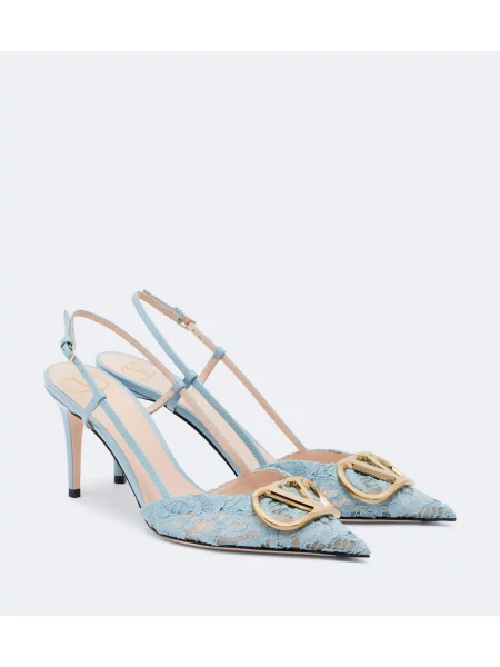 Pantofi cu toc Valentino Garavani din dantelă slingback albastru