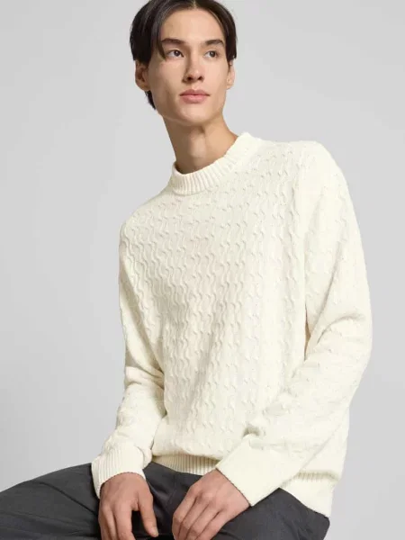Sweter o kroju relaxed fit z czystej bawełny model ‘PHILIP’ Selected Homme biały