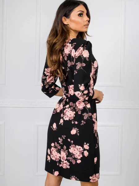 Rochie Lakerta cu model floral negru