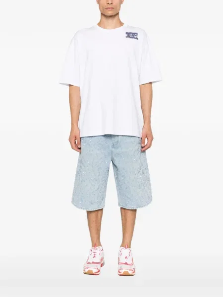 Scurt tricou Diesel cu autograf alb