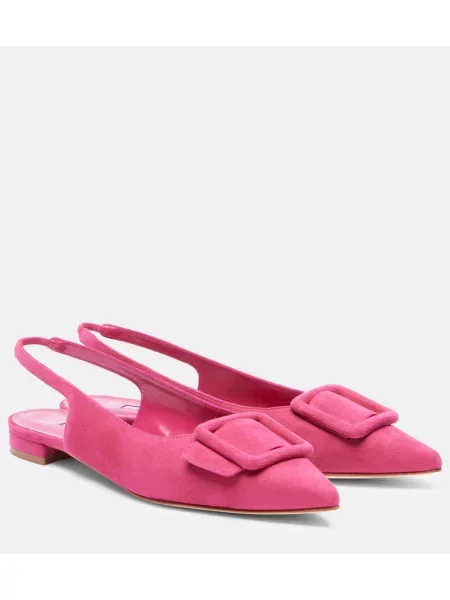 Semišové baleríny Manolo Blahnik s otevřenou patou růžové