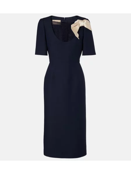 Midi obleka Valentino z lokom s čipko nad koleni modra