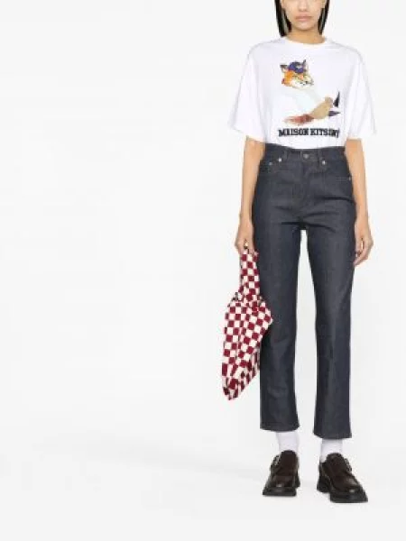 Tiesūs džinsai Maison Kitsuné apkarpytas mėlyna