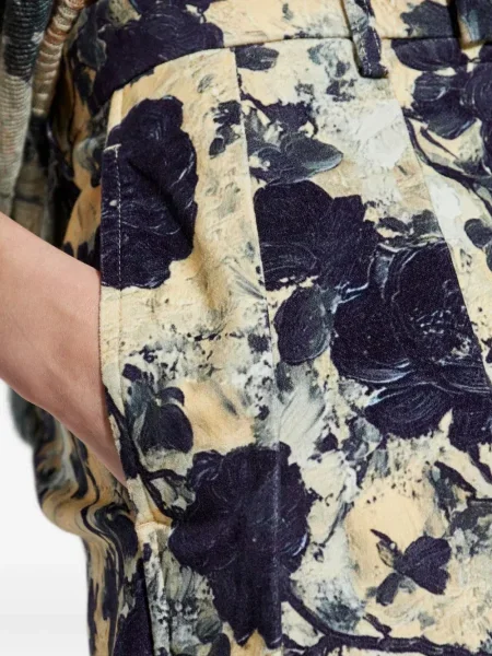 Pantaloni R13 cu model floral cu imagine plisate albastru