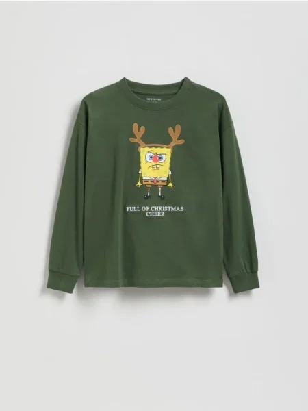 Reserved Longsleeve Spongebob ciemnozielony