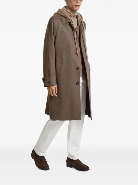 Cu centură palton Zegna din țesătură twill maro