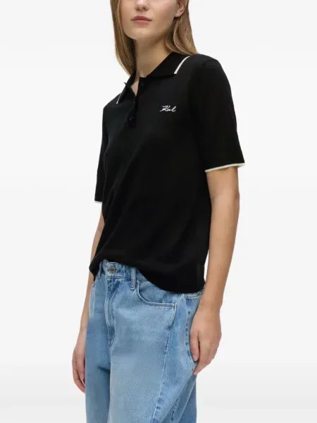 Μάλλινο polo Karl Lagerfeld μαύρο