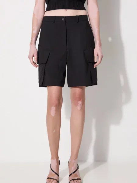 JW Anderson pantaloni scurți din lână Cargo Tailored Shorts neted high waist negru