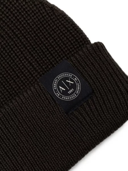 Căciulă Armani Exchange tricotate cu autograf maro