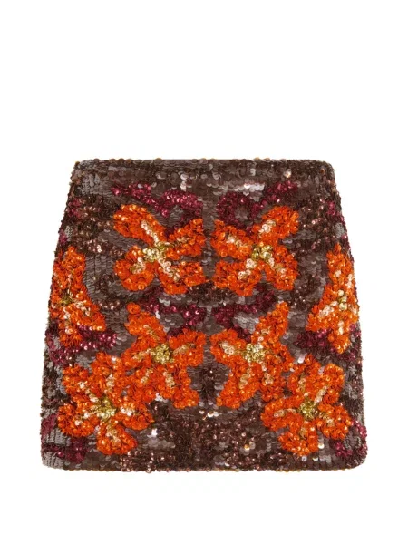 Fusta mini P.a.r.o.s.h. cu paiete cu model floral maro