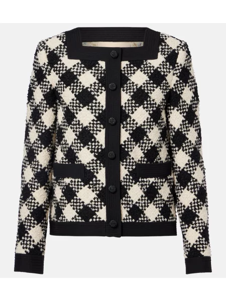 Jakna Valentino s karirastim vzorcem z volani iz tvida črna