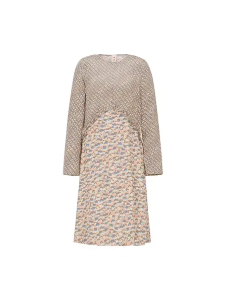 Sukienka midi Marni z falbankami do kolan beżowa