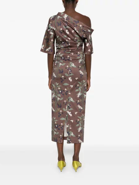 Rochie midi Bernadette cu model floral cu imagine maro