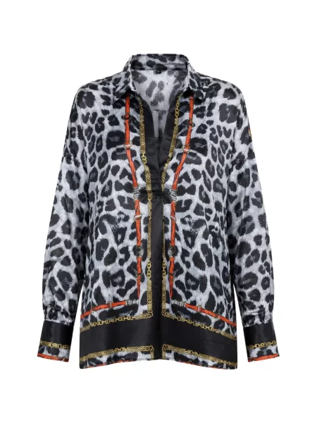 Cămașă Lara cu imagine cu model leopard gri