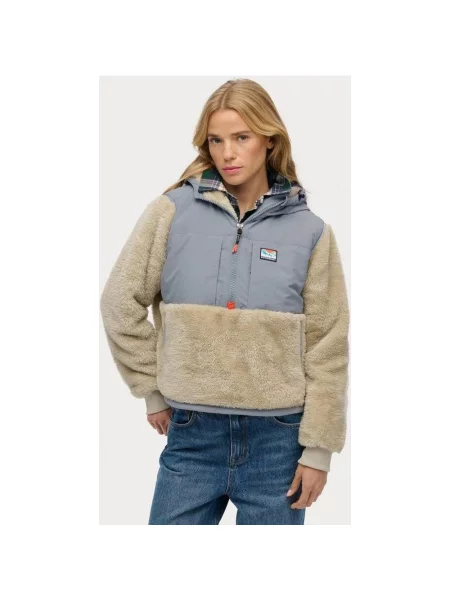 Kurtka z kapturem Superdry Super Soft Hybrid Half Zip szaro XS beżowa