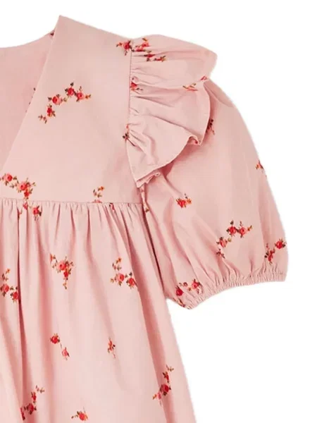 Rochie mini Ganni cu model floral cu imagine roz