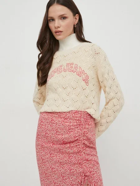 Pulover Pepe Jeans GRACE LOGO lagani bež