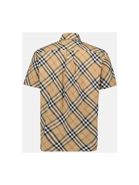 Koszula z krótkim rękawem Burberry w kratę popelinowa retro beżowa