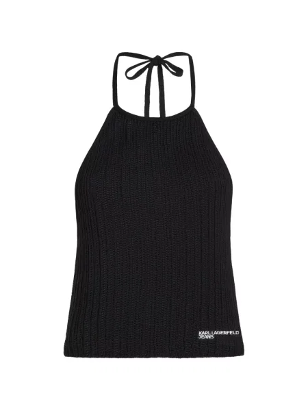 Top din denim Karl Lagerfeld Jeans fără mâneci negru