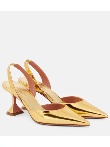 Pantofi cu toc Amina Muaddi din piele slingback auriu