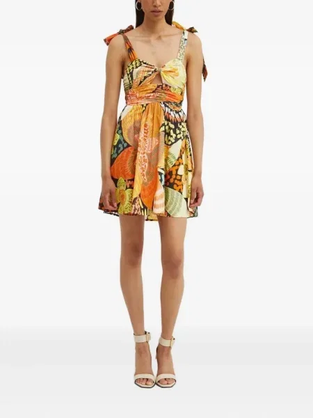 Sukienka mini Never Fully Dressed w kwiatki z nadrukiem garniturowa żółta