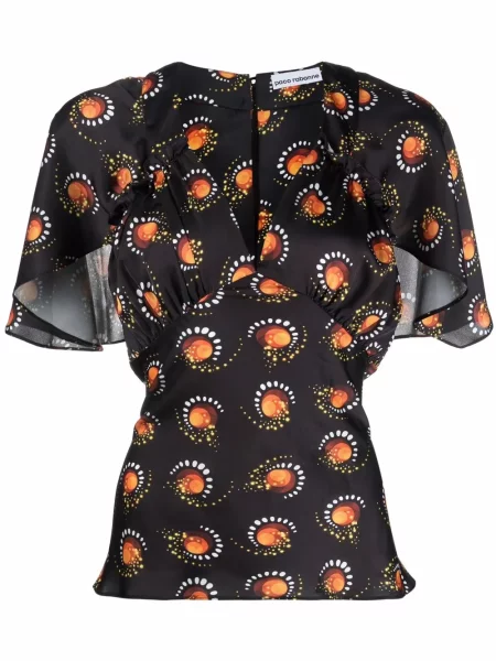 Bluzka Rabanne z nadrukiem z dekoltem w serek czarna