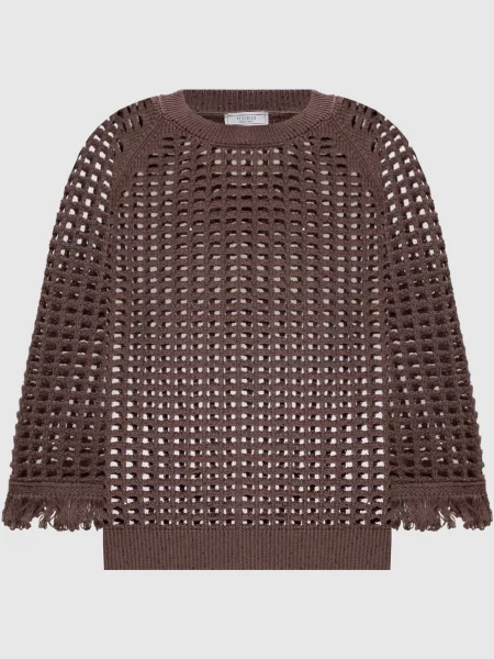 Ажурний джемпер з паєтками та бахромою Peserico коричневий