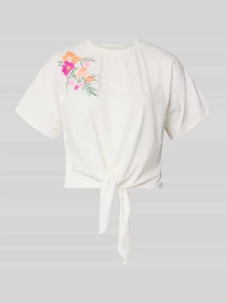 Męski t-shirt o kroju regular fit z kwiatowym haftem model Fabian' Y.a.s biała