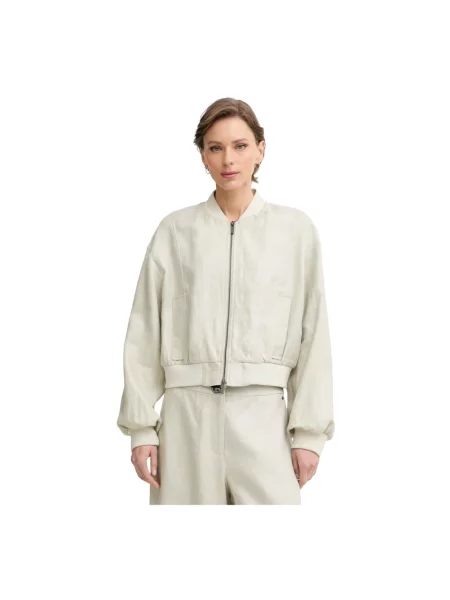 Lniany kurtka bomber Armani Exchange beżowy