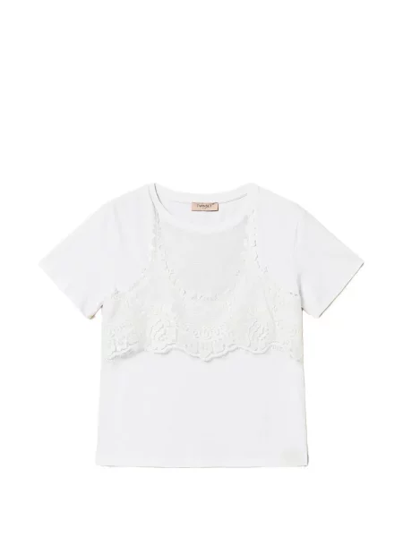Tricou Twinset din dantelă alb