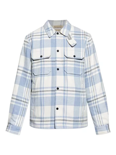 Geacă Woolrich de lână în carouri albastru