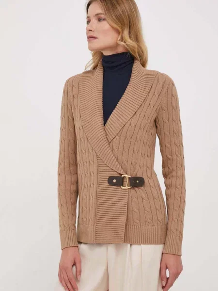 Пуловер Lauren Ralph Lauren дамски бежово от лека материя