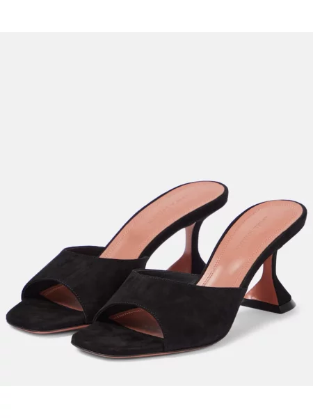 Papuci tip mules Amina Muaddi din piele de căprioară negru